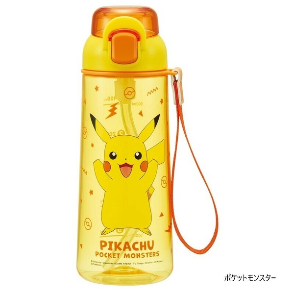 Skater One-touch Drinking Bottle with Strap and Name Sticker 630ml Pikachu