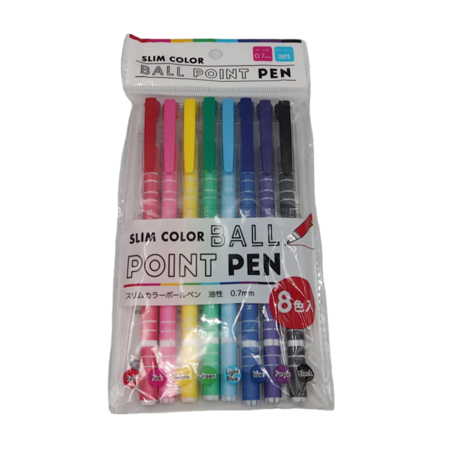 Slim color ballpoint pen 8P
