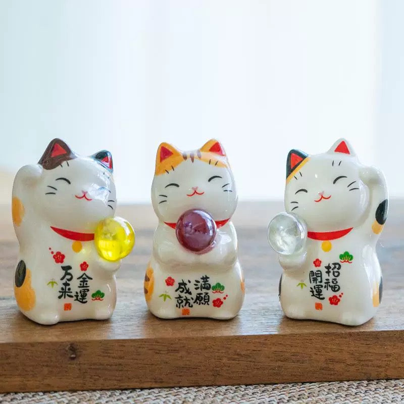 Yakushigama Colorful Mini Lucky Cat Decoration Height 5cm ,Set of 3