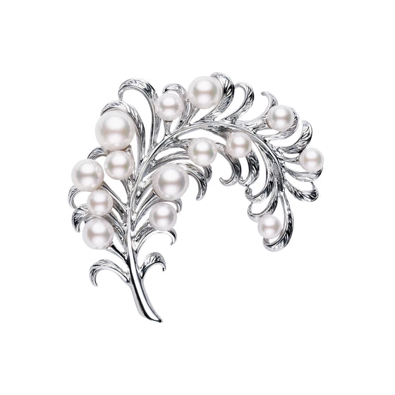 Pre-order Japanese Mikimoto feather-shaped brooch 925 silver patented anti-oxidation treatment