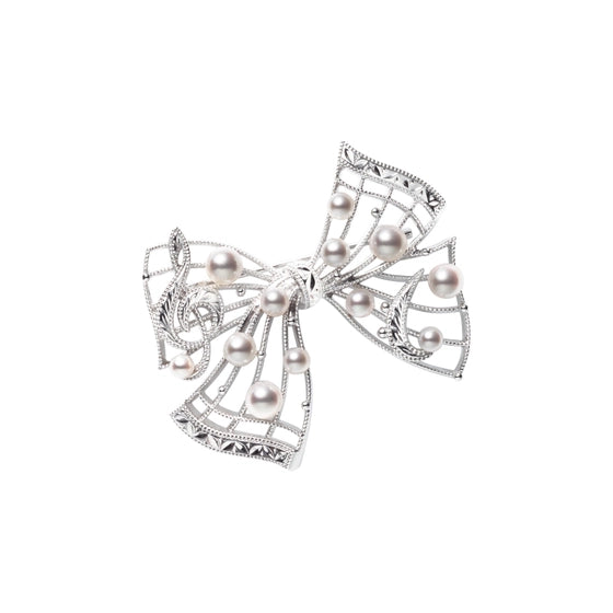 Japanese Mikimoto Pearl Bow Brooch Pearl Musical Notes on the Staff 925 silver patented anti-oxidation treatment