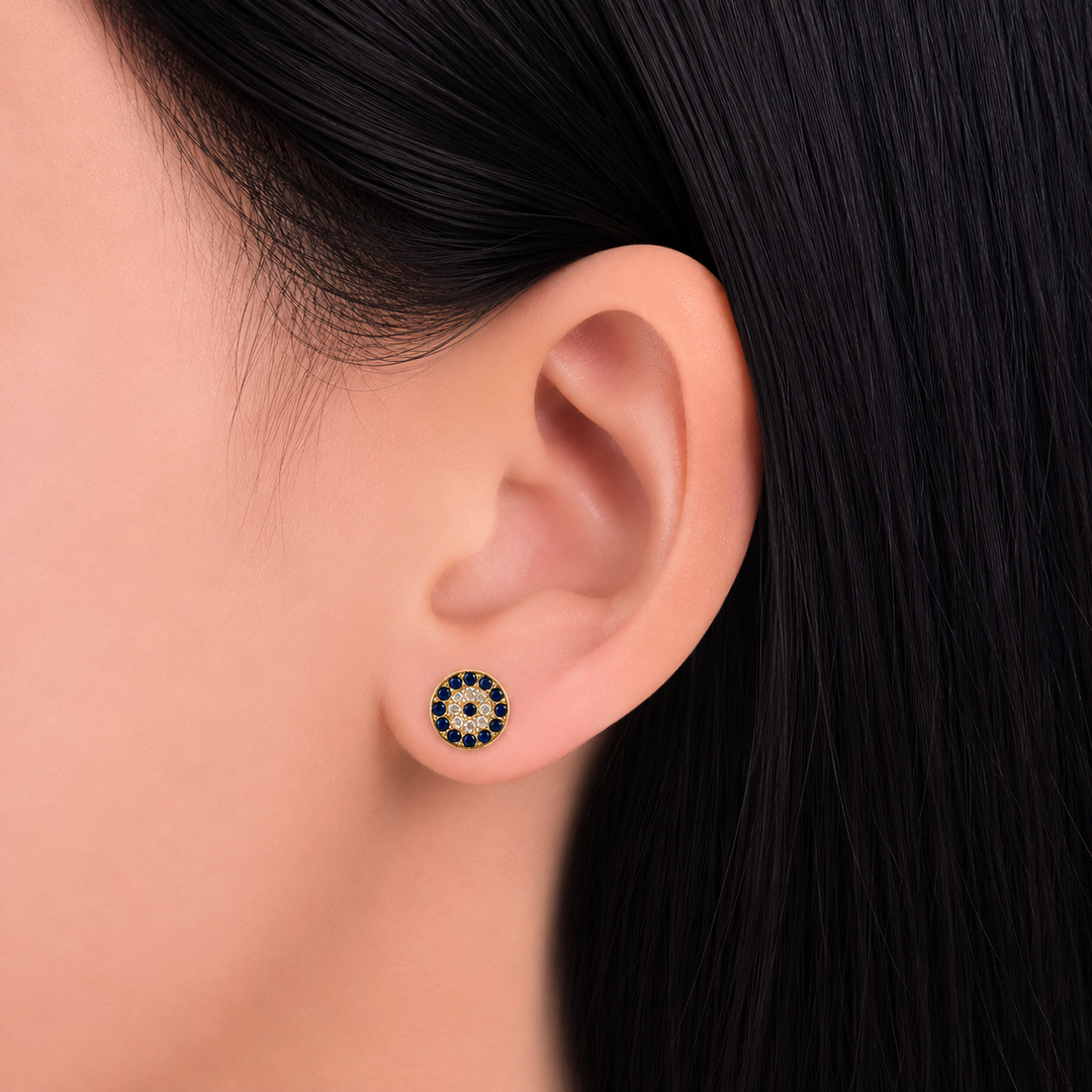 925 Sterling Silver Gold-Plated Evil Eye Stud Earrings Yui mart