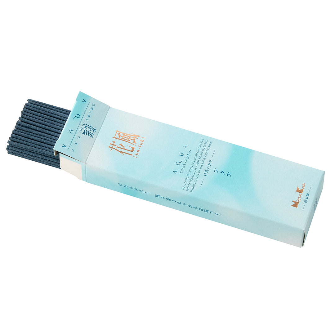 Ka-Fuh Aqua Japanese incense sticks and package detail by Nippon Kodo
