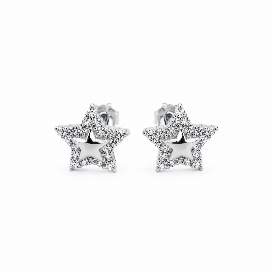 925 Sterling Silver Sparkling Star Stud Earrings Yui mart