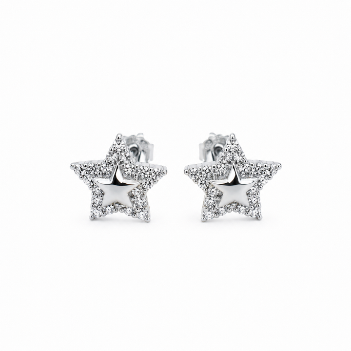 925 Sterling Silver Sparkling Star Stud Earrings Yui mart