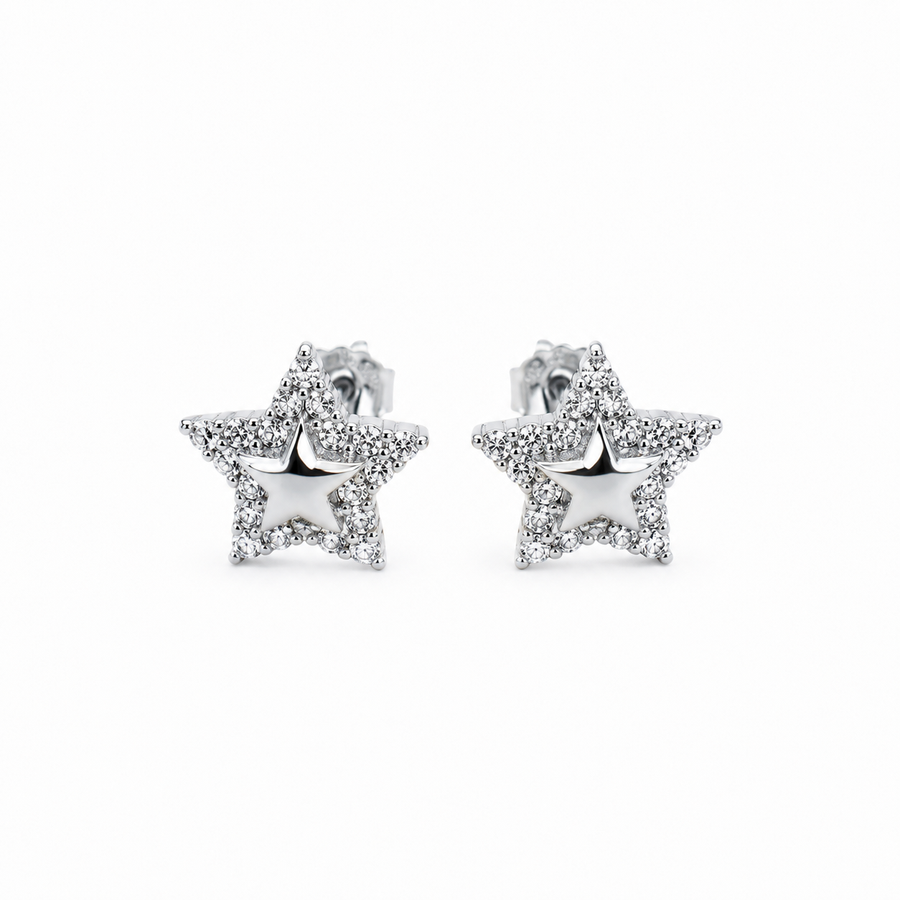 925 Sterling Silver Sparkling Star Stud Earrings Yui mart
