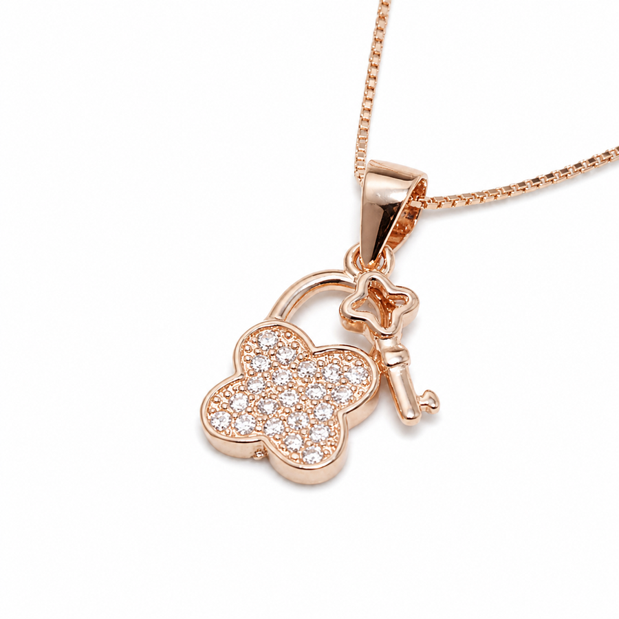 Dainty Clover Lock & Key Pendant Necklace Yui mart