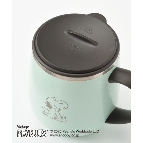 BRUNO PEANUTS Stainless Steel Mug with Lid, Short, Green, 320ml