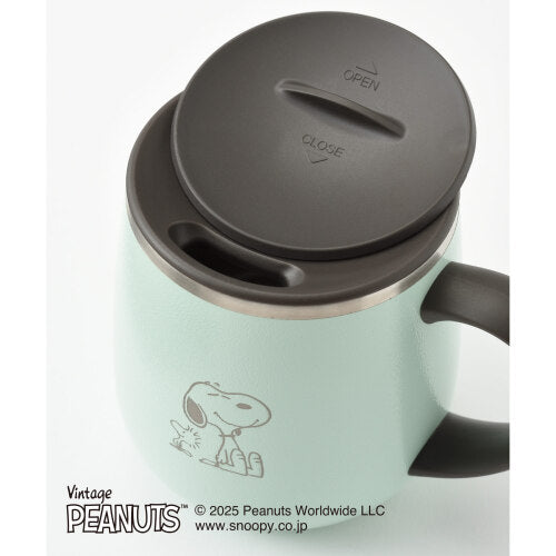 BRUNO PEANUTS Stainless Steel Mug with Lid, Short, Green, 320ml