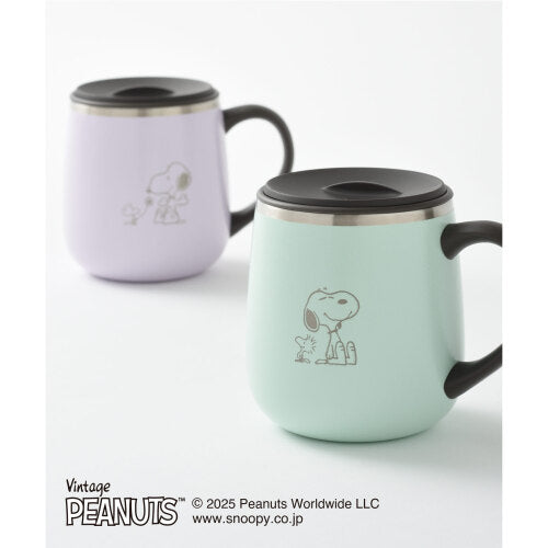 BRUNO PEANUTS Stainless Steel Mug with Lid, Short, Green, 320ml