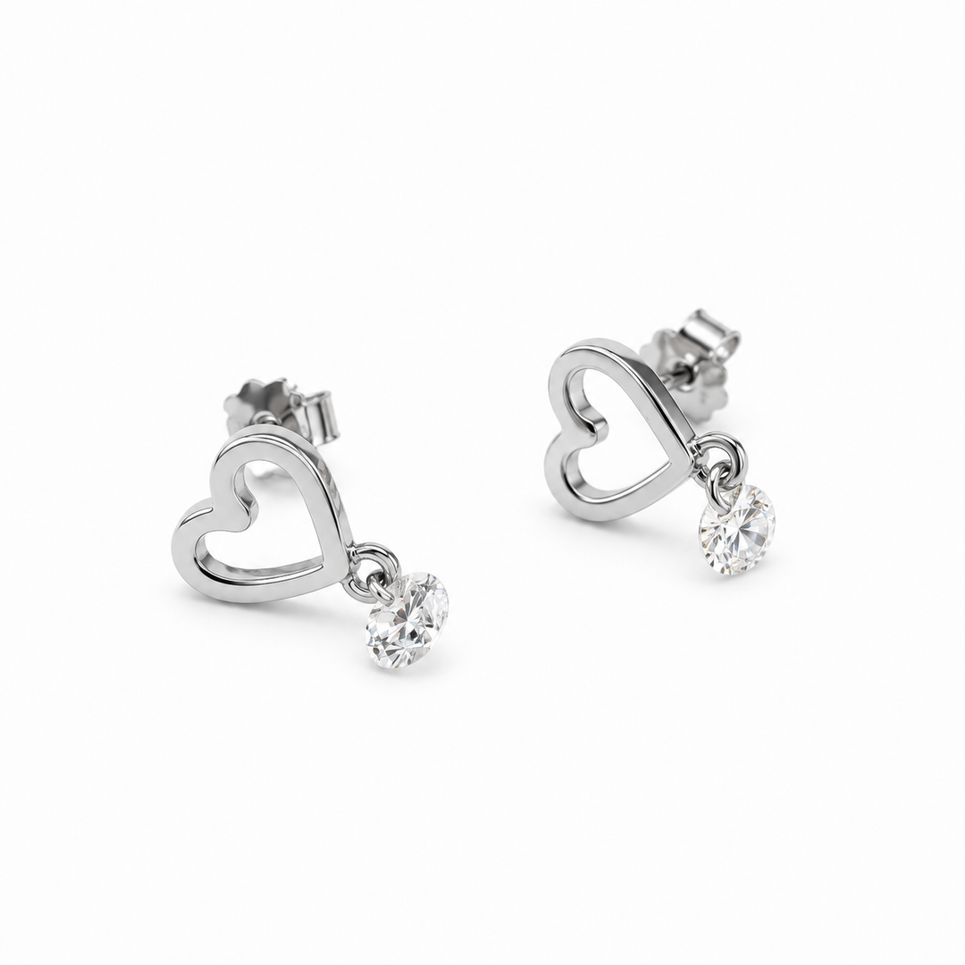 925 Sterling Silver Open Heart Drop Stud Earrings Yui mart