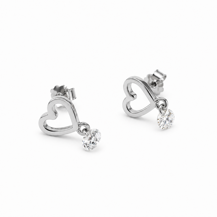 925 Sterling Silver Open Heart Drop Stud Earrings Yui mart