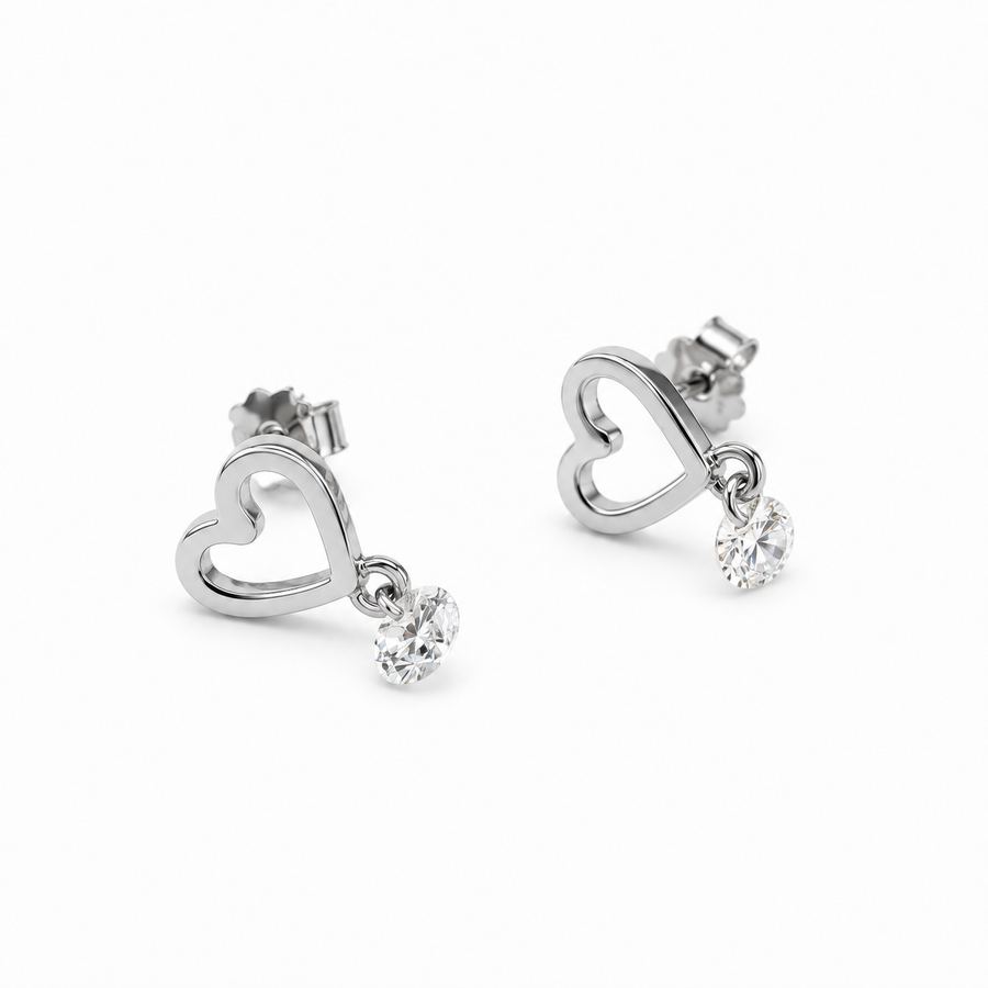 925 Sterling Silver Open Heart Drop Stud Earrings Yui mart