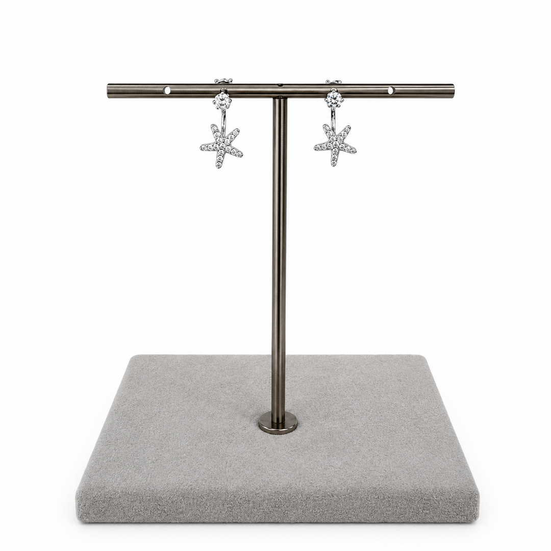 925 Sterling Silver Sparkling Star Jacket Earrings Yui mart