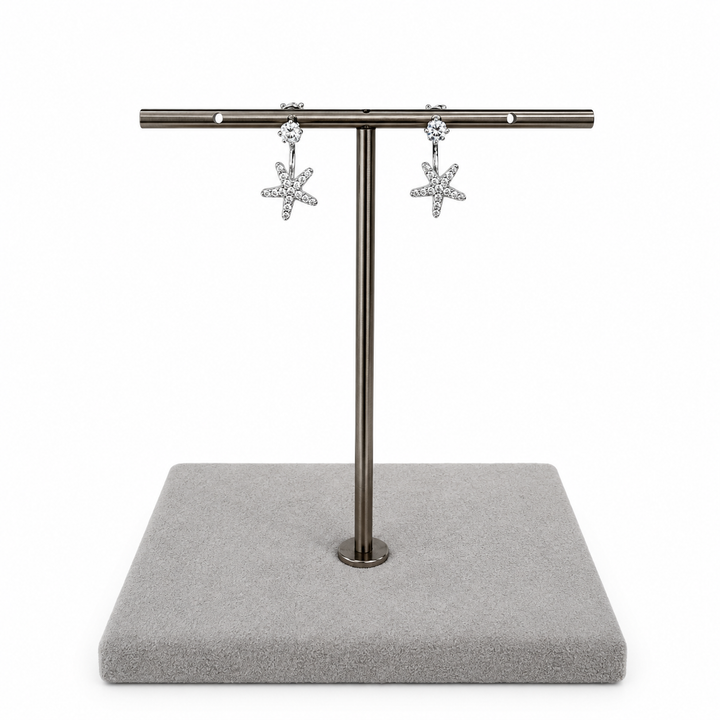 925 Sterling Silver Sparkling Star Jacket Earrings Yui mart