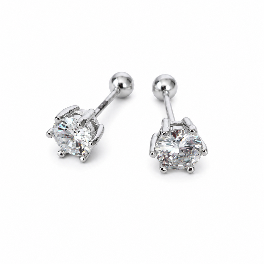 925 Sterling Silver Classic Round Solitaire Stud Earrings Yui mart