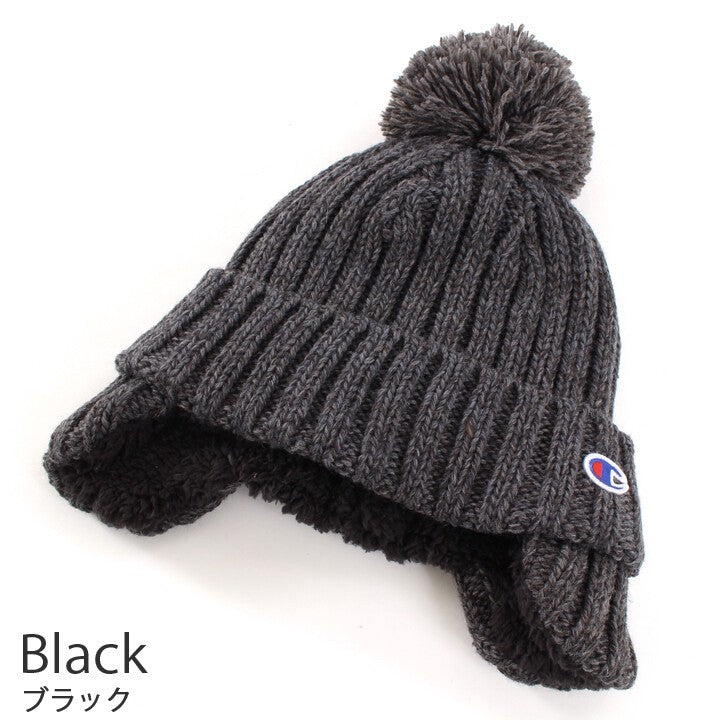 Champion ribbed pom-pom ear-flap knit beanie product detail 3