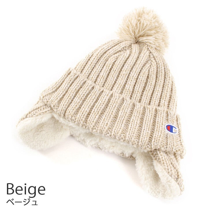 Champion ribbed pom-pom ear-flap knit beanie product detail 4