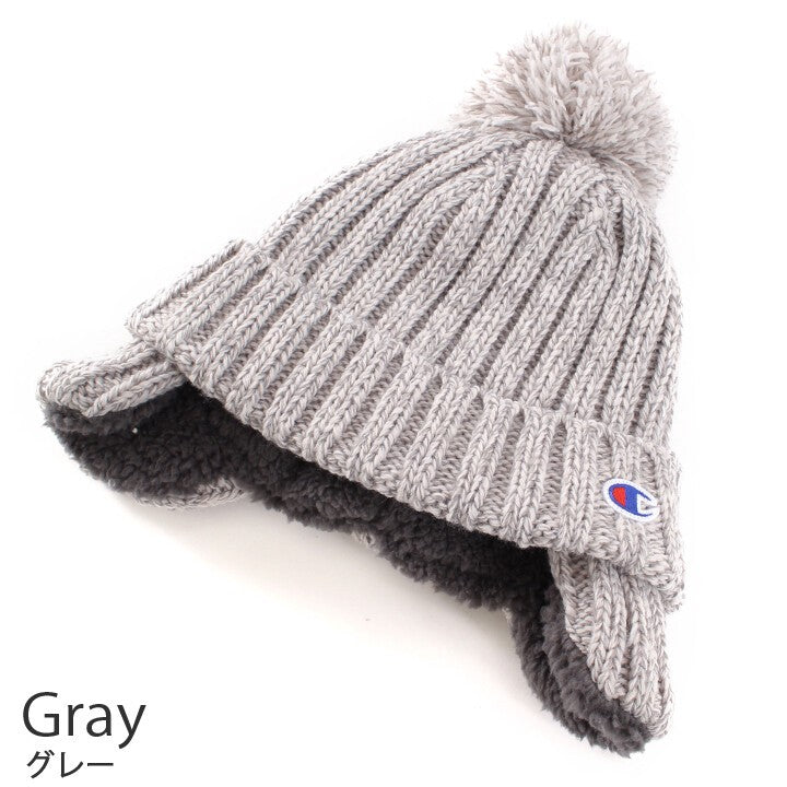 Champion ribbed pom-pom ear-flap knit beanie product detail 6