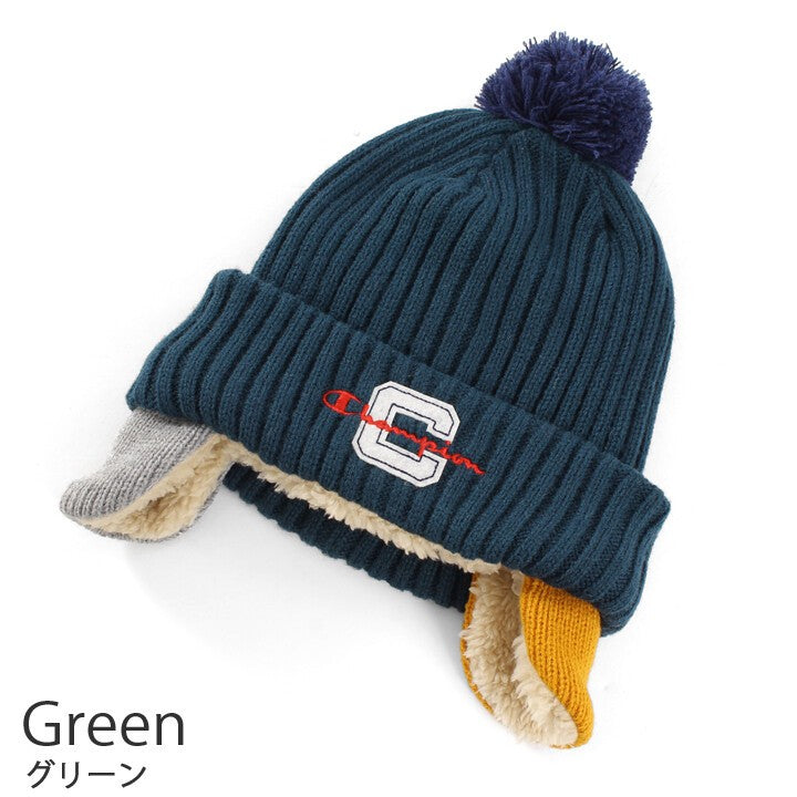 Champion Kids pom-pom ear-flap knit beanie product detail 1