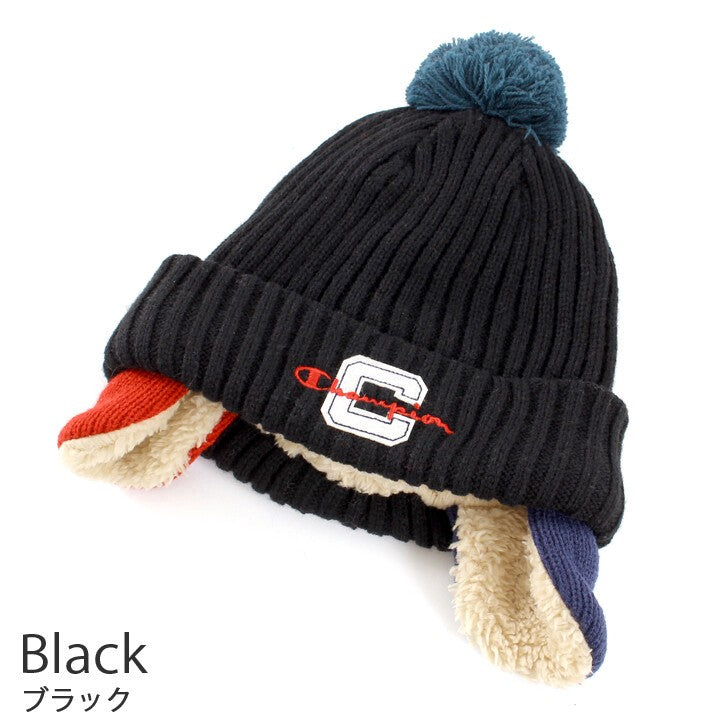 Champion Kids pom-pom ear-flap knit beanie product detail 2