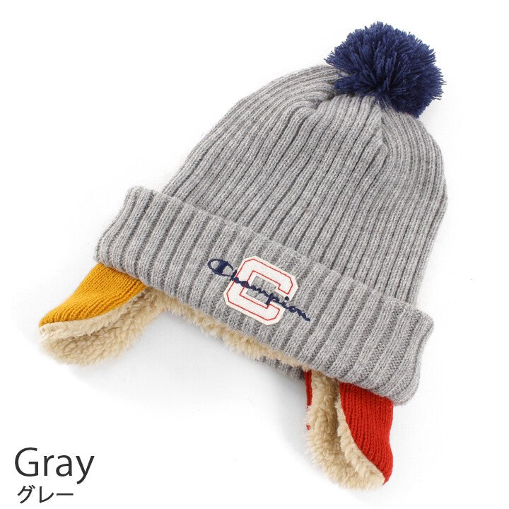 Champion Kids pom-pom ear-flap knit beanie product detail 3