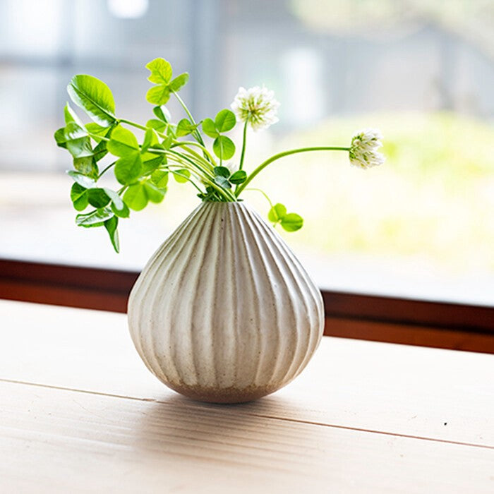 Japanese ceramic vase white low center stable design side view