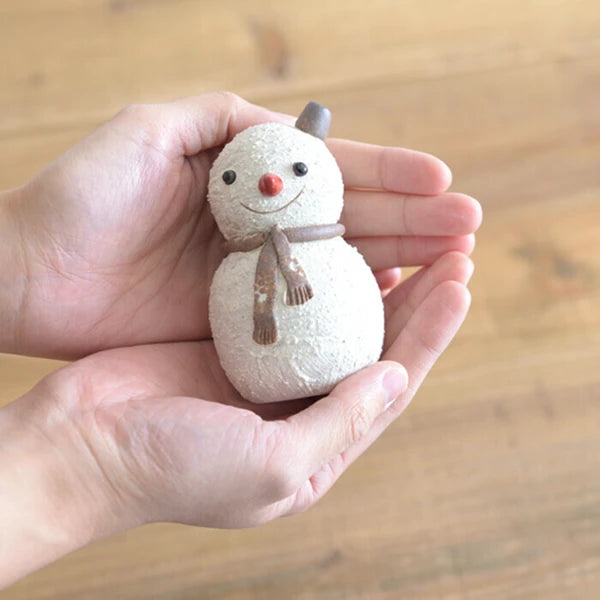 Shigaraki ware snowman figurine, made in Japan. MEIZAN