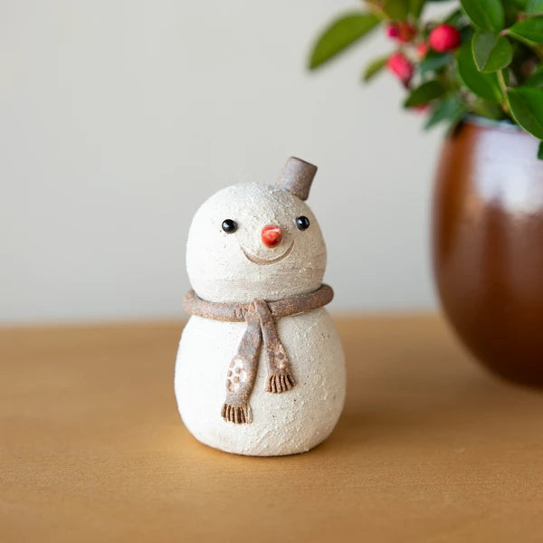 Shigaraki ware snowman figurine, made in Japan. MEIZAN