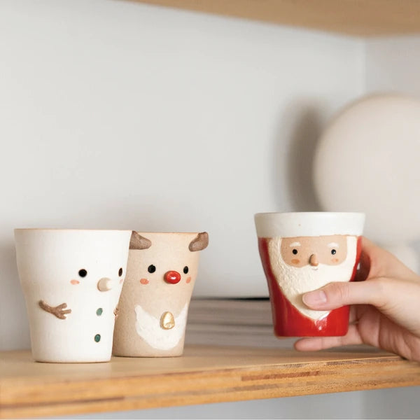 Shigaraki Ware Christmas Cups – Set of 3 (Santa · Snowman · Reindeer) Yui mart