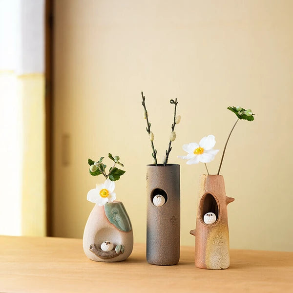 Owl-Shaped Round Vase – Shigaraki Ware – Made in Japan