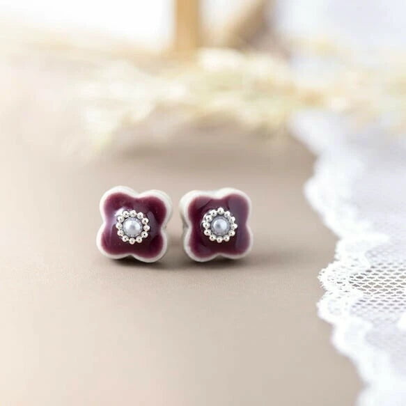 Minoyaki Mikelo Ceramic Pearl Flower Earrings [Made in Japan]