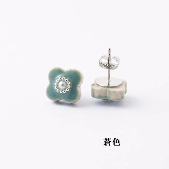 Minoyaki Mikelo Ceramic Pearl Flower Earrings [Made in Japan]