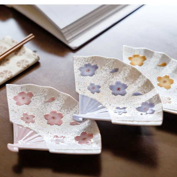 Tasei Kiln Pink Iridescent Cherry Blossom Fan-Shaped Plate Tasei Kiln
