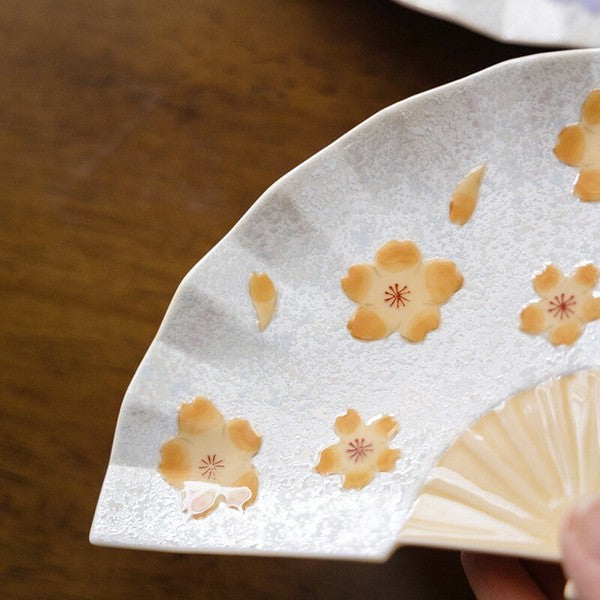 Tasei Kiln Pink Iridescent Cherry Blossom Fan-Shaped Plate Tasei Kiln