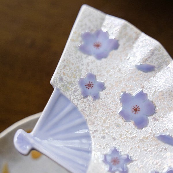 Tasei Kiln Pink Iridescent Cherry Blossom Fan-Shaped Plate Tasei Kiln