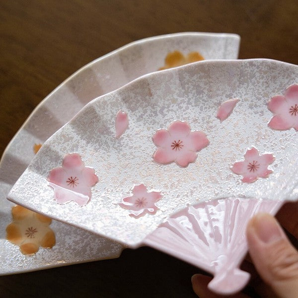 Tasei Kiln Pink Iridescent Cherry Blossom Fan-Shaped Plate Tasei Kiln