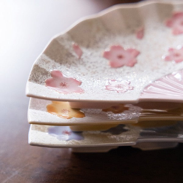 Tasei Kiln Pink Iridescent Cherry Blossom Fan-Shaped Plate Tasei Kiln