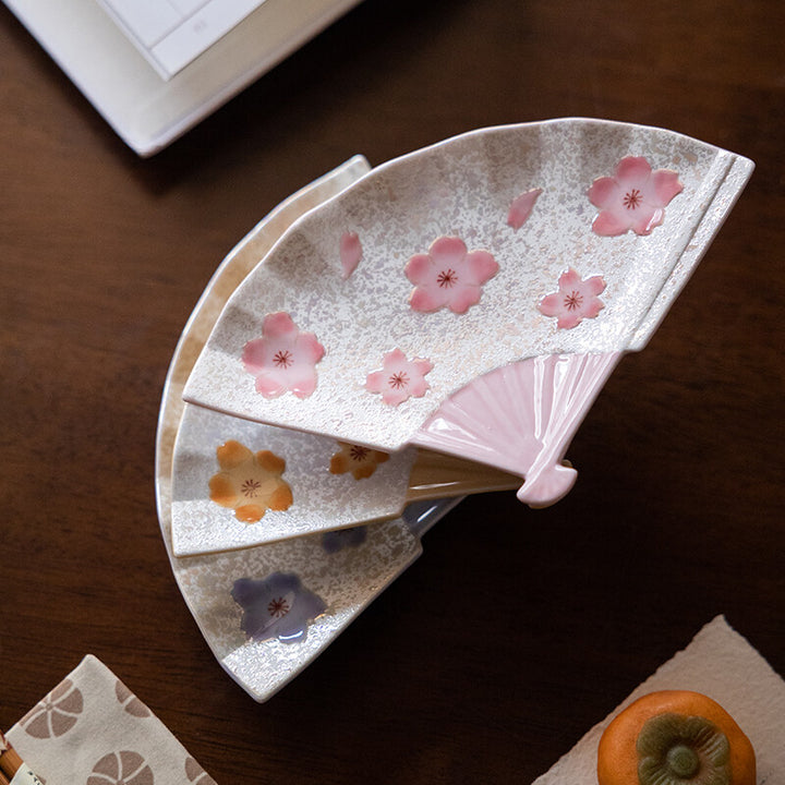 Tasei Kiln Pink Iridescent Cherry Blossom Fan-Shaped Plate Tasei Kiln