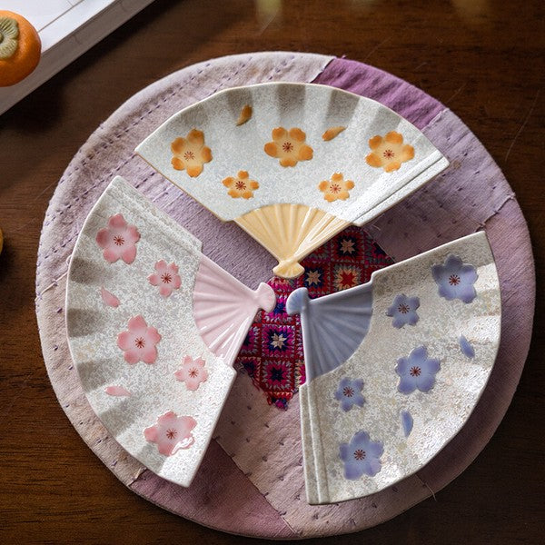 Tasei Kiln Pink Iridescent Cherry Blossom Fan-Shaped Plate Tasei Kiln