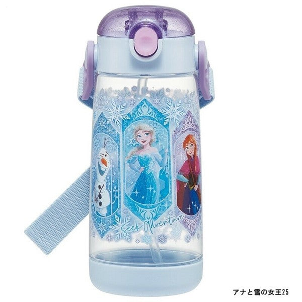 Skater One-touch Straw Bottle with Strap and Name Sticker 480ml -FROZEN