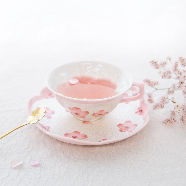 Pale Pink Iridescent Cherry Blossom Cup and Saucer – Japan Craft Nanpuu