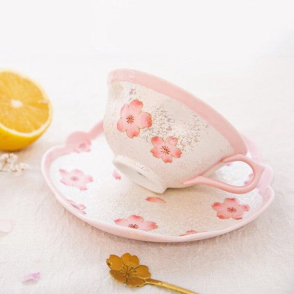 Pale Pink Iridescent Cherry Blossom Cup and Saucer – Japan Craft Nanpuu