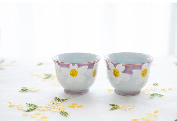 Arita Hasami Ware Hand-Painted Ichin Hana Tea Set, Teapot + 2 Cups Craft Nanpuu