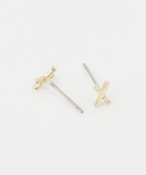 JUNO [Pure Titanium Earrings] Horizontal Bar Half Cube Pierced Earrings [Long Earrings 12mm]