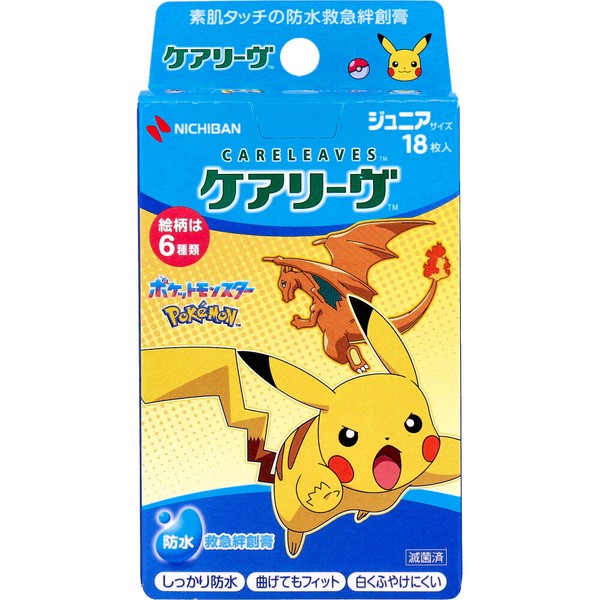 Nichiban Careleaves waterproof Pokémon COOL junior bandages, 18 pieces