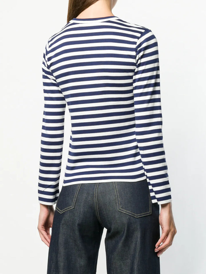 COMME des GARCONS PLAY Striped Double Heart Long Sleeve T-Shirt - Navy/White Size S COMME des GARCONS PLAY