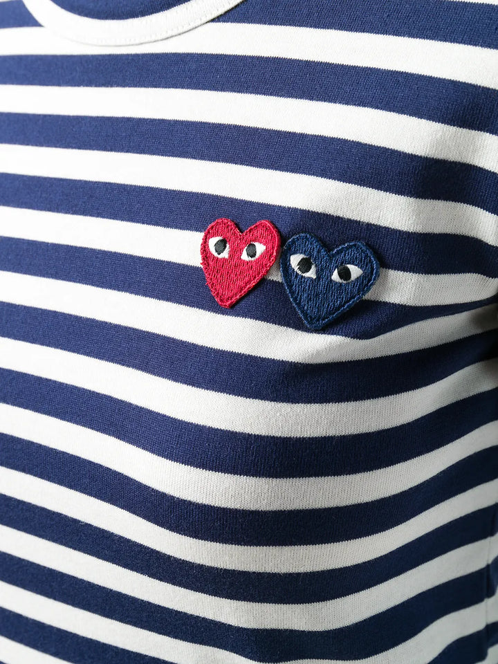 COMME des GARCONS PLAY Striped Double Heart Long Sleeve T-Shirt - Navy/White Size S COMME des GARCONS PLAY