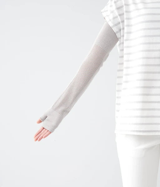 [Made in Japan] Cool Mesh Knit Cotton-Linen UV Arm Covers (1 pair) Saxophone Yui mart