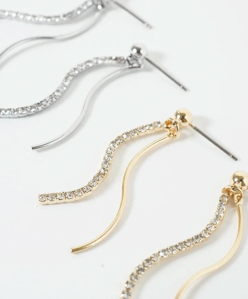 JUNO [Titanium Earrings] Sway Double Wave Line Earrings